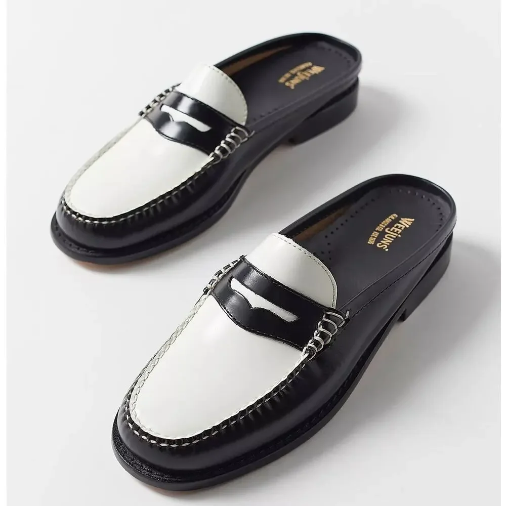 G.H. Bass Weejuns Two Tone Penny Loafer Mule Slides Black White Size 6